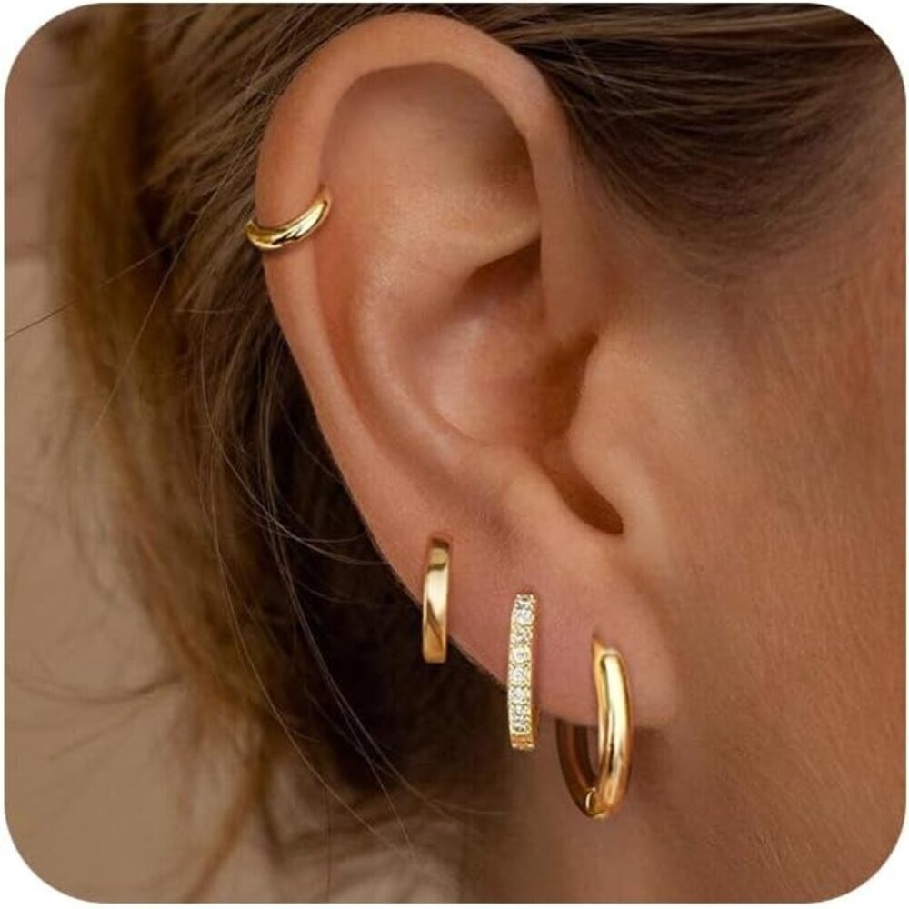 Gold Hoop Earrings Set Women Small Chunky Huggie Cartilage Jewelry Gifts